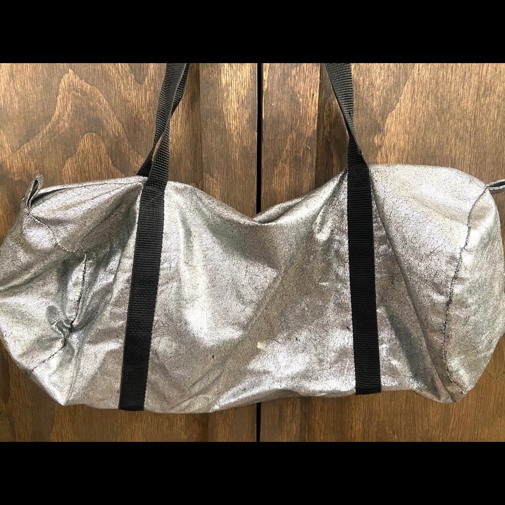 Gray metallic duffel bag